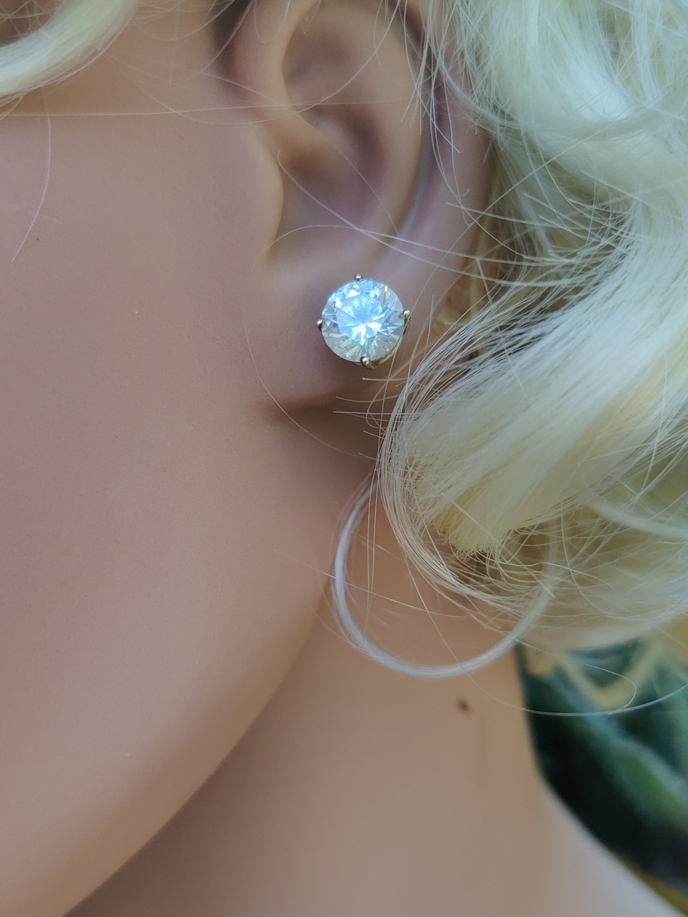 14k Vermeil Sterling Silver CZ Stud Earrings - Picture 6 of 7